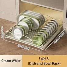 1入組帶碗碟架拉出式櫥櫃收納盤，免打孔調味碗碟和碗碟存放架，耐用收納和組織滑動式餐具櫃架，適用於廚房，家庭廚房用品 - 彩色 - 查看 14