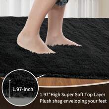 Treeboy Fluffy Area Rug Thick & Shaggy Carpet For Living Room & Bedroom Floor, Home Decor Anti-Slip Soft Carpet Floor Mat - Black - View 3