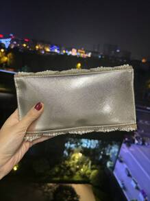 Shiny Crystal & Pearl Embellished Rhinestone Envelope Evening Bag, Glittering Handbag With Chain Strap, Elegant Jeweled Clutch Purse For Party, Wedding, Dinner - Size: 23*13*0.5cm, Clutch Bag For Wedding