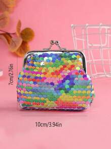 1pc Double-Sided Colorful Sequin Coin Purse With Metal Clasp 3-Inch Clasp Bag