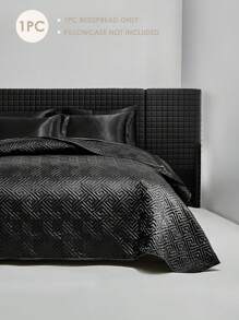 1pc Luxury Satin Solid Quilted Bedspread, Lightweight And Breathable For Cool Summer Use, Suitable For Twin, Full, Queen Beds - Black - View 3