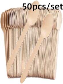 50 paquetes de cucharas de madera desechables - Amarillo Mostaza - Ver 6