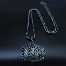 Flower Of Life Stainless Steel Long Necklace For Women Men Gold Color Mandala Metatron Chain