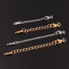 10pcs Stainless Steel Extension Chains Extended Tail Chains Lobster Clasps Connectors DIY Jewelry Making Findings Bracelet Necklace
