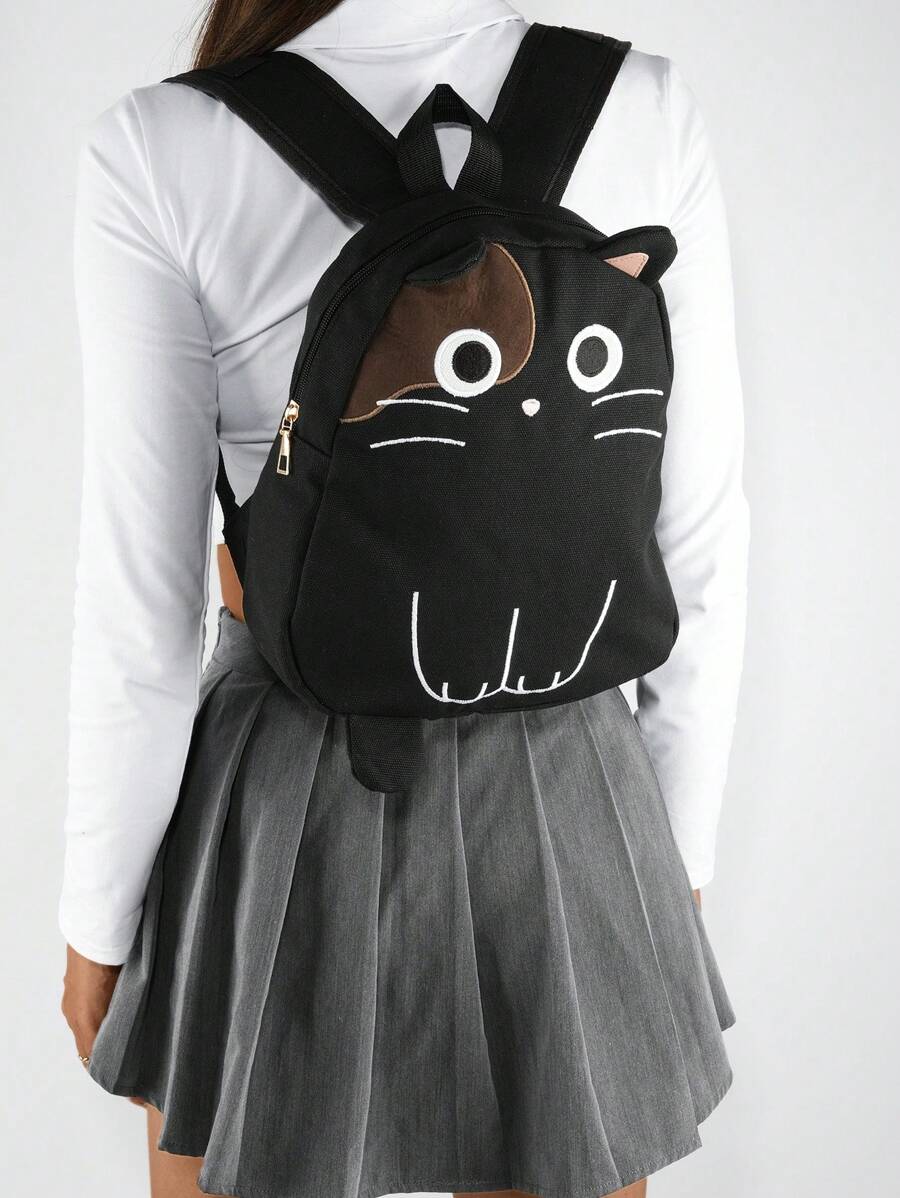 Ba lô thêu hình mèo đen hoạt hình dành cho các cô gái tuổi teen, Ba lô vải canvas hình mèo dễ thương có khóa kéo sành điệu, Gói ngày thể thao du lịch ngoài trời thông thường, Ba lô đi làm để sử dụng hàng ngày, Túi sách đi học cho học sinh trung học, Sự lựa chọn lý tưởng để làm quà tặng - màu đen - Xem 1