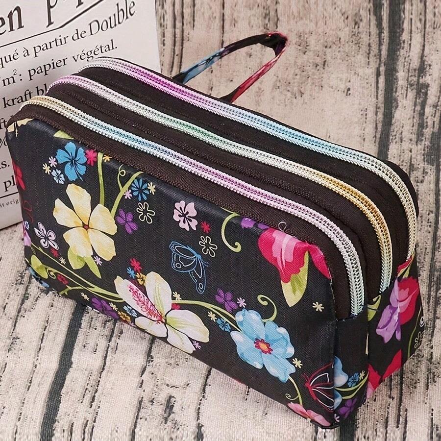 花卉印花手腕包錢包－大容量手拿包，適合旅行與收納，扶桑花女款錢包、手機錢包 - 黑色 - 查看 1