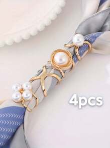 4 件装女士时尚金色简约圆环丝巾扣两用大衣扣围巾固定扣配饰女式胸针 - 彩色 - 查看 10