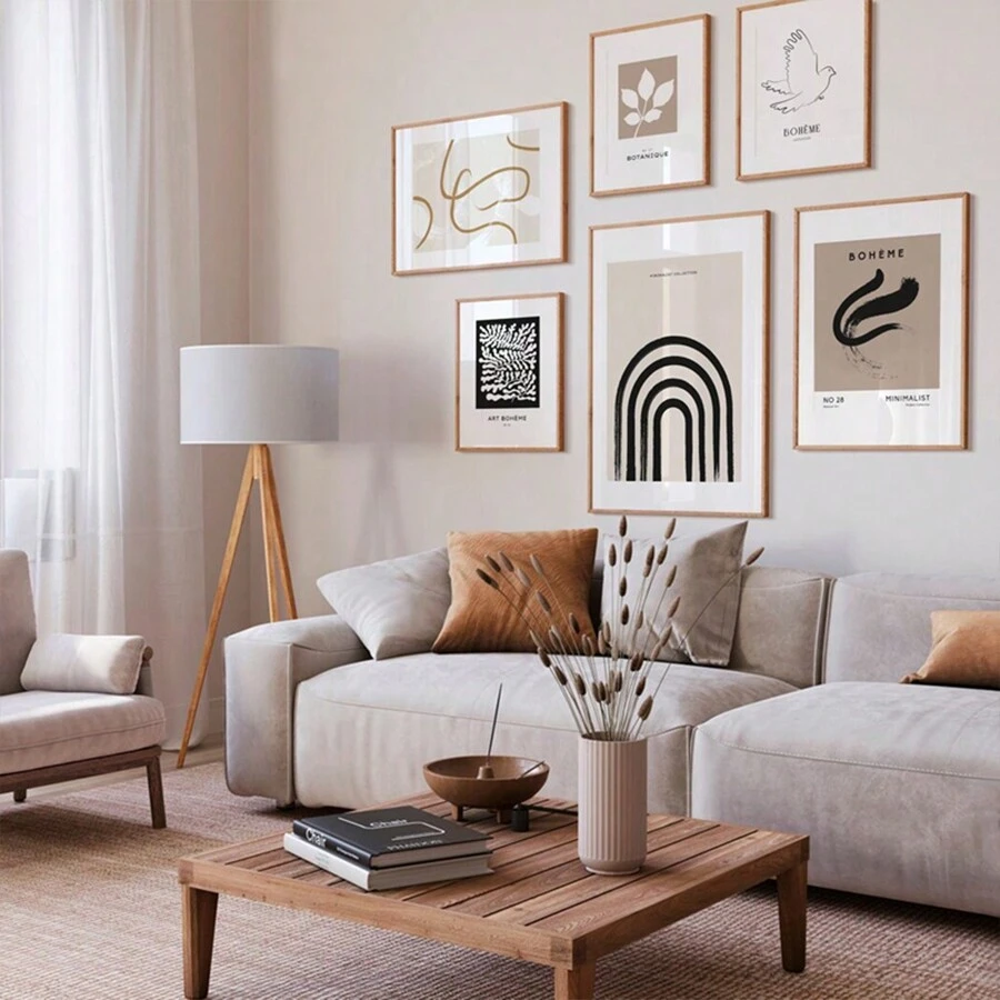 1 pieza Pintura impresa en lienzo, paloma blanca con patrón de flor de tinta, estilo minimalista moderno, beige/negro, arte de pared para la decoración de pasillo/corredor/dormitorio/sala de estar como fondo de sofá, sin marco, regalo perfecto, decoración del hogar, embalaje en tubo de PVC - Multicolor - Ver 1