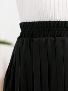 GORLYA Tween-Mädchen Chiffon plissierter Bohemian Swing Maxi Rock mit elastischem Bund, geeignet für Freizeitausflüge, Einkaufen, Spazierengehen, Schule, Rückkehr zum Schuljahr und Abendveranstaltungen - Schwarz - Übersicht 5