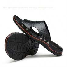 2024 New Summer Men's Fashionable Brand Sandals, Thick Soled Anti-Slip Water-Resistant Open Toe Slippers - Black - View 1