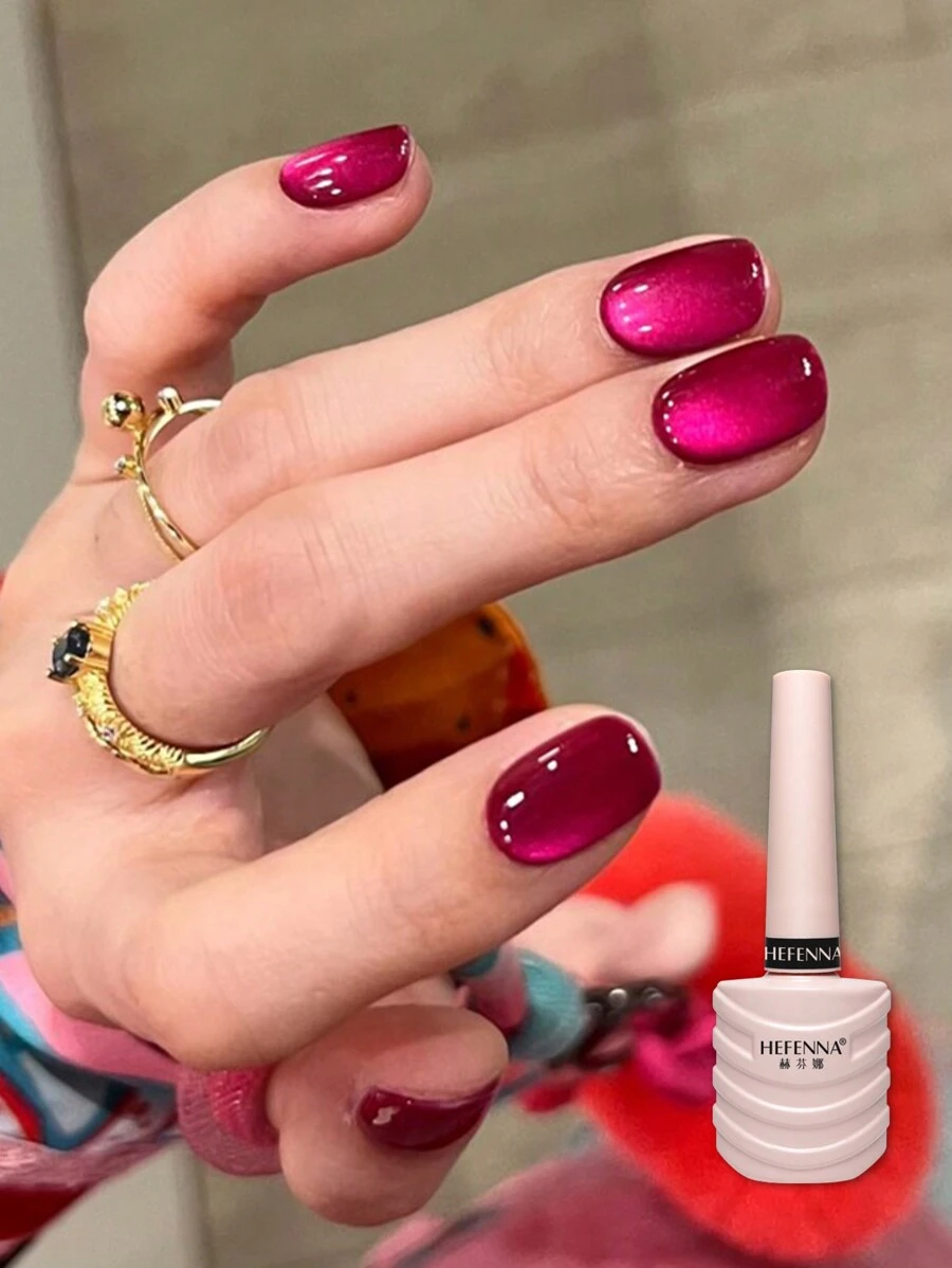 HEFENNA 1入組10ml黑色梅子果醬貓眼凝膠指甲油，含玻璃珠和LED固化物，適用於美甲沙龍和個人使用。夏季旅行和送給女性、女孩、DIY美甲愛好者和專業指甲技師的完美禮物。 - 玫紅色 - 查看 1