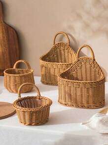 1 pieza Cesta de almacenamiento colgante tejida de tamaño pequeño, para cebolla, jengibre y ajo montada en la pared. Cesta de almacenamiento montada en la pared, cesta decorativa floral, cesta de almacenamiento multifuncional, macetero de marco metálico para jardín, cestas colgantes bohemias modernas de cuerda, acentos de ratán natural mixto para la decoración de la terraza con estilo costero