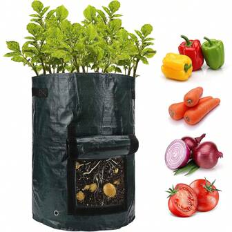 10 Gallon Potato Planting Bag With Handle And Entrance Flap For Growing Potatoes, Carrots, Onions, Taro, Radishes, Peanuts, Garden Vegetable Planter,