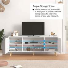 68IN Rattan TV Stand For 75/65 Inch TV,Mid Century Entertainment Center With Natural Rattan Door, Large Boho Media TV Console, Television Stand For Living Room - trắng - Xem 2