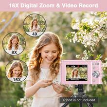 Máy ảnh kỹ thuật số tự động lấy nét,Máy ảnh nhỏ gọn FHD 1080P/48MP với thẻ nhớ 32GB,Máy ảnh cầm tay mini zoom kỹ thuật số 16X dành cho quà tặng ý tưởng cho người mới bắt đầu (Màu hồng) - Hồng - Xem 4