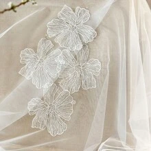 5片白色蕾丝花朵贴花布贴，适用于婚纱和服装装饰，夏季、学校场合适用。 - 白色 - 查看 3