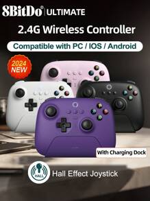 8Bitdo Gamepads PC With Charging Dock Ultimate 2.4G Wireless Controller Hall Effect Sticks Update Joystick Compatible With PC Windows 10 11 Android Steam Deck IOS Apple IPadOS TvOS MacOS And Raspberry Pi,Gaming Controle Rumble Vibration 2 Pro Back Paddle Buttons Custom Profile Switch Button, 3 Profiles, Switch On The Fly Ultimate Software On PC Vibration Function,2.4g Adapter Blue-Tooth Or Wired USB Connection,White - White - View 2