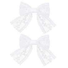 2pcs Small White Lace Hair Bow Clips With Long Tail Ribbon Bow Alligator Barrettes Pins Teen Toddler Baby Flower Girls Wedding  Pageant Birthday Party Dress Decor Accessories Gift