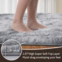 Treeboy Fluffy Area Rug Thick & Shaggy Carpet For Living Room & Bedroom Floor, Home Decor Anti-Slip Soft Carpet Floor Mat - Light Grey - View 3