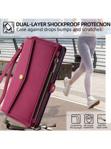 keyunfei Multifunctional Zipper Side Magnetic Crossbody Bag With Wallet, Adjustable Shoulder Strap, Holder, Card Slot, Wrist Strap, Flip Cover Phone Case Compatible With IPhone 16 Pro/16E, Galaxy S24, Moto E13, Honor 90 5G, Nova Y70, 11 Lite, OPPO A38