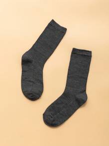 1pair Solid Color Mid-Calf Socks Suitable For Everyday Wear