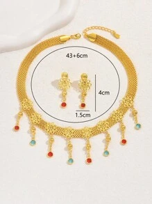 3pcs/Set Minimalist Hollow Out Wide Necklace, Earrings, Collar Bone Chain Versatile Women's Jewelry Set