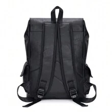男式時尚復古Pu後背包，極簡主義筆電後背包，學校後背包，筆電電腦包，書包，背包，行李後背包，適用於學校、大學、商務、戶外旅行、露營、運動、皮革面料後背包，復古假期男式禮物，防水便攜式筆記本電腦包，黑色包，男式禮物，Pu皮旅行後背包男式禮物學校包戶外男式禮物禮品情人節禮物男式包大學包熱銷父親節禮物夏季 - 黑色 - 查看 4