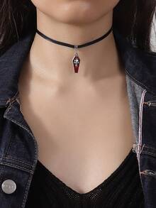 1Pc Gothic Phong Cách Punk Tối Giản Tranh Sơn Dầu Hình Học Đầu Lâu Mặt Dây Chuyền Vòng Cổ Gợi Cảm, Thích Hợp Cho Phụ Nữ Đeo Hàng Ngày Và Mặc Quần Áo - màu đen - Xem 2