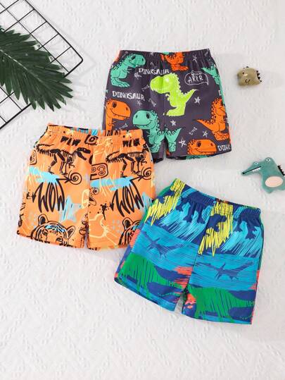 3st/set Ung pojke Casual Dinosaur Print lösa shorts, sommar