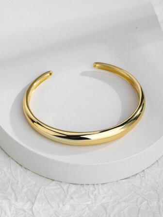 Charm-In Gold Bangle14K Gold-Plated Brass Cuff Bracelet For Women - Smooth Finish Chunky Cuff Bangle, Adjustable Open Bangle Gift For Mother, Wife, Girlfriend - Hypoallergenic And Fade Resistant