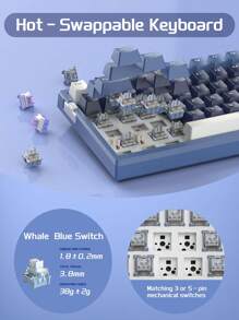 MageGee機械式游戲膜皮鍵盤，SKY98有線可換機械式RGB游戲鍵盤，具有定制的藍鯨開關，適用於PC Windows筆記本電腦平板電腦玩家 - 藍色 - 查看 3