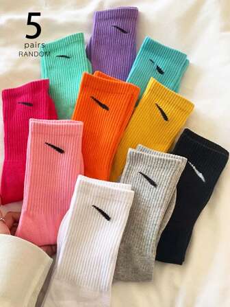 5pairs Men Mid-Length Socks, Breathable And Comfortable DOP Color Mix, Spring And Autumn Fashion