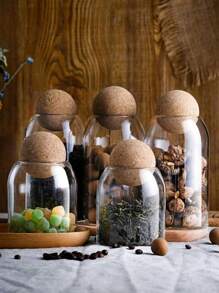 玻璃密封罐，適用於咖啡豆和乾果的廚房儲物罐，帶軟木蓋 - 無色 - 查看 1