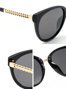 1 Pair Women's Retro Cat Eye Fashion Glasses, Black Frame, High-Definition Lenses, Suitable For Beach Parties, Vacations, Ideal For Women's Autumn/Winter Outfits, Business Casual, Summer Beach, Outdoor Activities And Travel - 灰色 - 查看 7