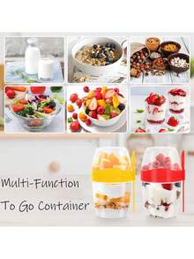 1Pc Breakfast Cups, Yogurt Cups With LIDS And Spoons, Reusable Resealable Cups For Oats, Oatmeal, Granola, Fruit Snacks And Meal Preparation - Multicolor - View 2