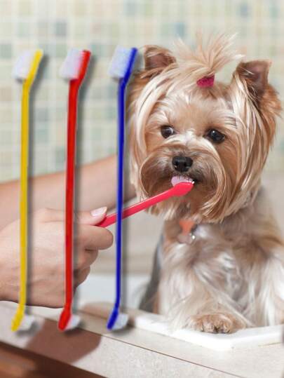 KIT 3 ESCOVA DE DENTE PARA CACHORRO E GATO DUPLA CORES SORTIDAS HIGIENE BUCAL PET