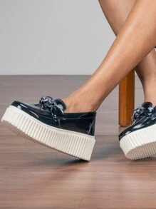 Mocassim Victoria Feminino Metalizado Sola Plataforma Antiderrapante Alta Confortável e Leve Moda GuGi 405-GG - Preto - Visão 3