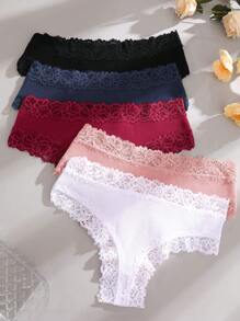 Bộ 5 quần lót ren đơn giản và thoải mái màu trơn cho nữ, cạp trễ - Nhiều màu - Xem 10