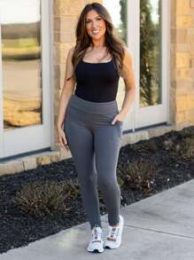Gray FULL-LENGTH Leggings With POCKET - Grey - View 1