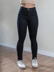 Calça Jeans Feminina Cintura Alta Tecido Encorpado Premium Muito Elastano Modela o Corpo Levanta Bumbum Confortável e Elegante Blogueira Moderna Lisa