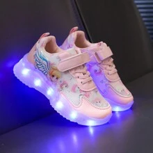 GUANGLAN 透氣網布 USB 充電 LED 發光鞋，春夏卡通運動鞋，附彩色燈光，適合幼兒、小童、青少年男孩女孩，配網布鞋帶，適用休閒、運動、厚底運動鞋、跑步與街舞，粉色跑鞋附馬兒奔跑 LED 燈，適合喜愛鬼步舞與街舞的嬰兒與兒童 - 粉色 - 查看 3