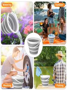 1pieza  Cubo Plegable De Plástico Con Asa, Tina Redonda Plegable Para Limpiar La Casa Y Lavar El Automóvil, Ahorrador De Espacio Para Uso Al Aire Libre En El Jardín O En El Camping, Balde De Agua Portátil Para La Pesca, Suministros De Agua - Gris - Ver 8