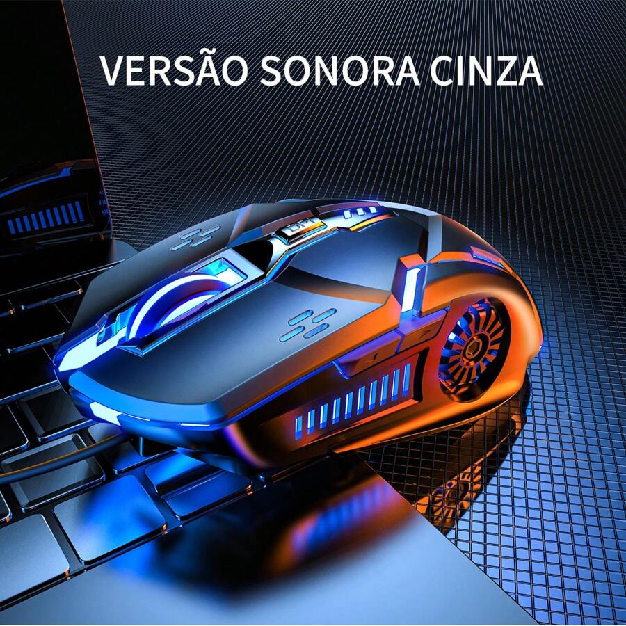 Mouse com fio USB com respiração LED Mouse para jogos luminoso de 7 cores, 4 velocidades, 3200 DPI, ajuste de 6 botões - Cinza (com som) - Visão 1