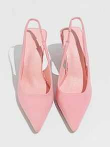 Giày cao gót mũi nhọn màu hồng dành cho nữ, kiểu slingback có quai hậu, chất liệu da lộn, thích hợp cho mùa xuân và mùa thu. - Hồng - Xem 5