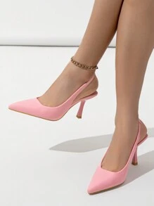 Giày cao gót mũi nhọn màu hồng dành cho nữ, kiểu slingback có quai hậu, chất liệu da lộn, thích hợp cho mùa xuân và mùa thu. - Hồng - Xem 2