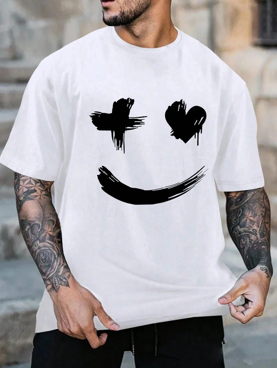 Hombres Camiseta con estampado de dibujos animados - Blanco - Ver 1