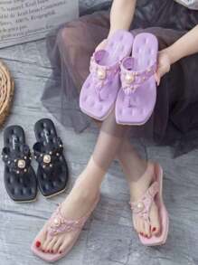 Sandalias Pata Gallo para mujer con diseño de perla - Rosa Pálido - Ver 3