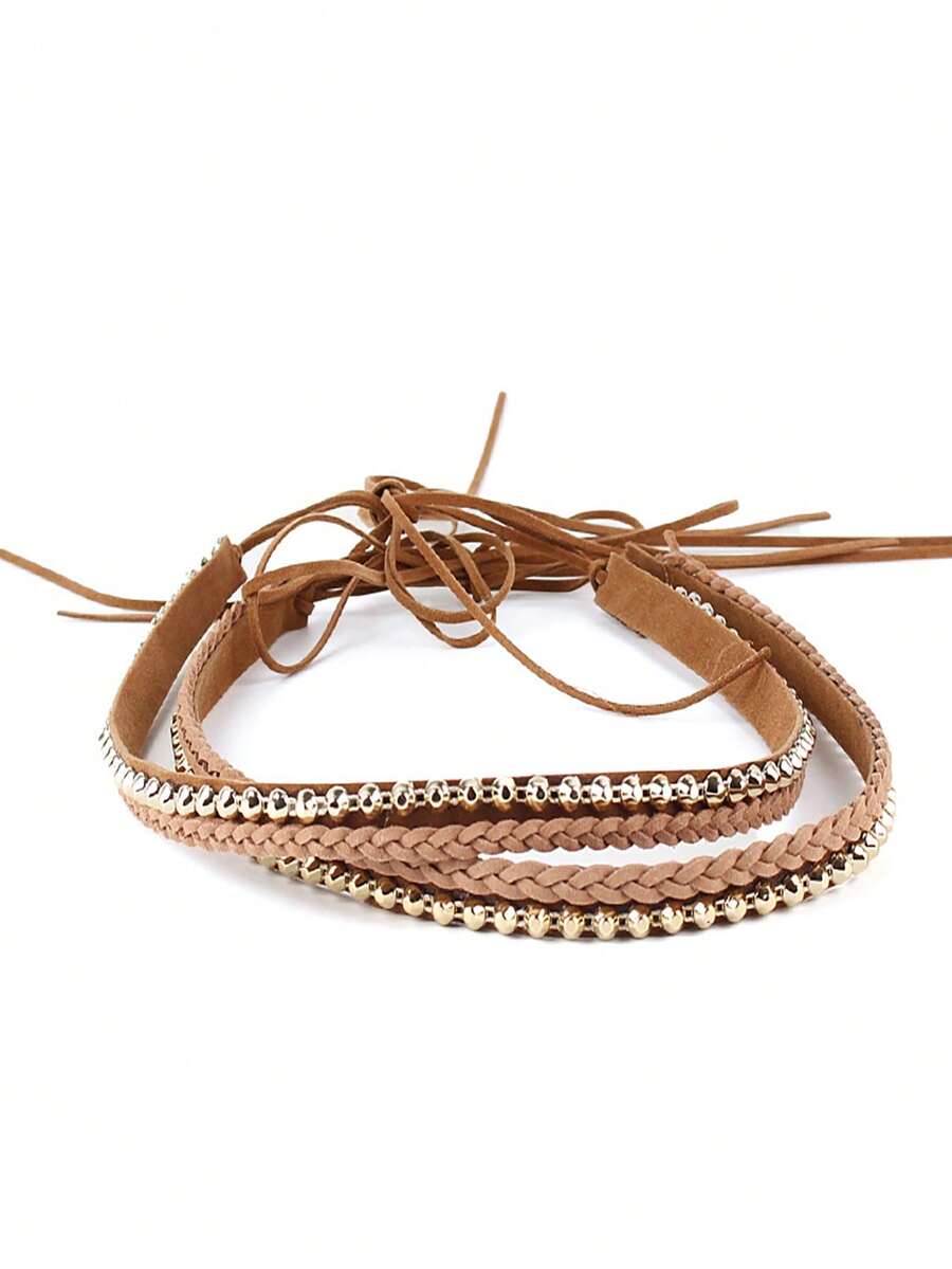 1 dây đeo mũ thủ công thời trang DIY, dây đeo trang trí dệt cho cả nam và nữ, thắt lưng trang trí mũ cao bồi cổ điển, thắt lưng phụ kiện - màu nâu - Xem 1