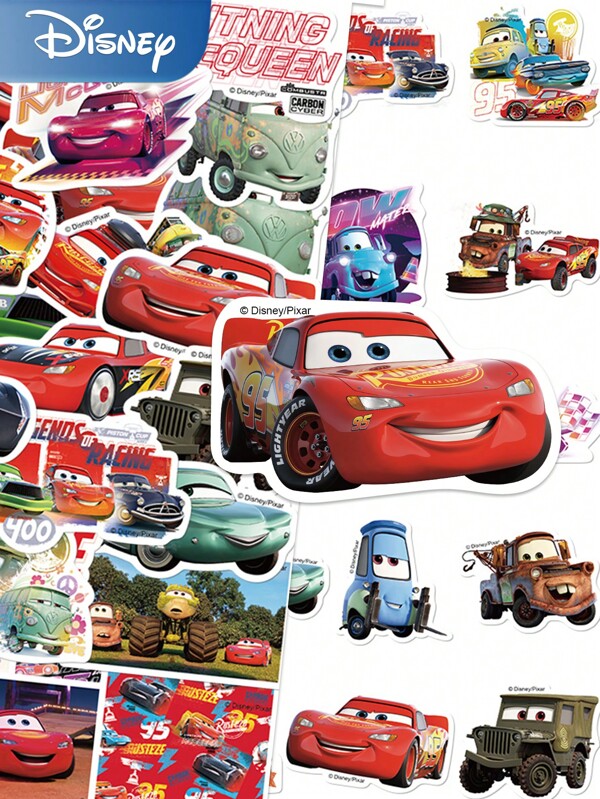 Disney 50 peças Adesivos Oficiais de Carros, Adesivos DIY à Prova d Água Mcqueen Decorativos para Copo, Geladeira, Livros, Bagagem, Mesa, Capacete, Skate, Câmera, Guitarra, Laptop