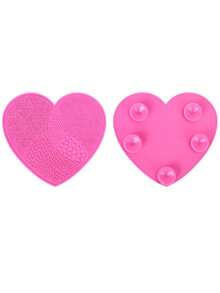 1個矽膠心形化妝刷清洗墊帶吸盤，化妝工具清潔工具